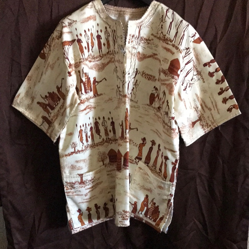 Men's Dashiki ~ Cream and Brown Graphic Designs * Brand NEW XL-XXL